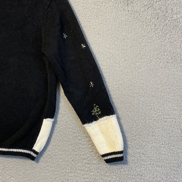 All Points Cardigan Sweater Size S Black & White W/ Embroidered Ice Skaters - Picture 13 of 15